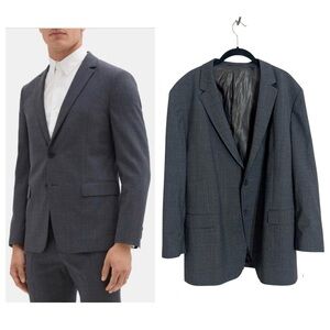 Theory Men’s Clinton wool blend tonal check grey blazer jacket sz 46 two button